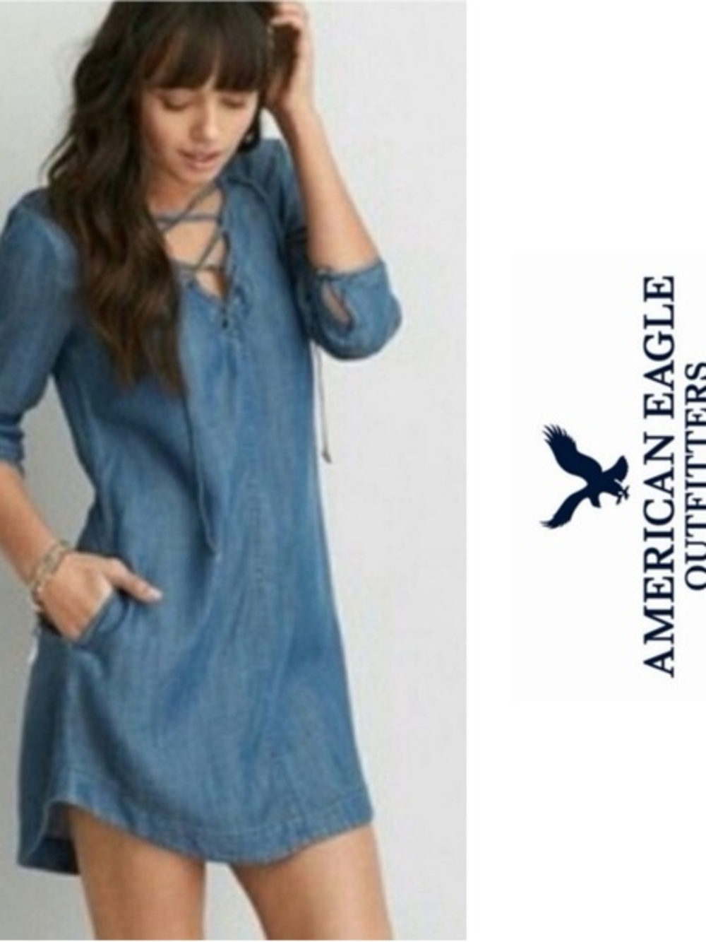 New American Eagle Denim Long Sleeve Dress
